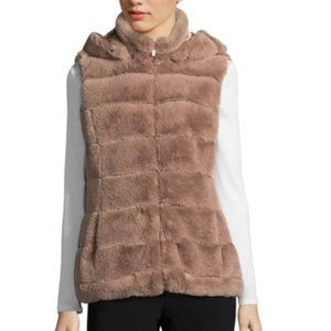 Liz Claiborne Hooded Quilted Faux Fur Vest, Size: M